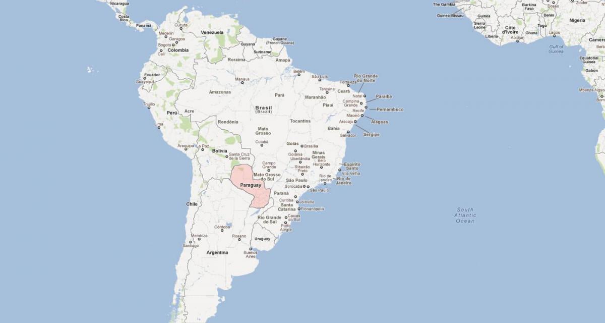 Kort over Paraguay, sydamerika